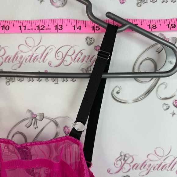 Victoria’s Secret set 2 piece rhinestone Sheer Fuchsia Babydoll matching ribbon - Picture 10 of 14
